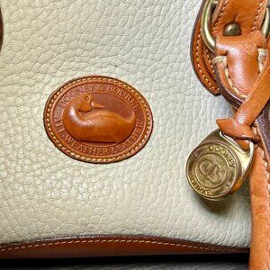 Vintage 90s Dooney & Bourke AWL Medium Zip Top Satchel - Bone & British Tan